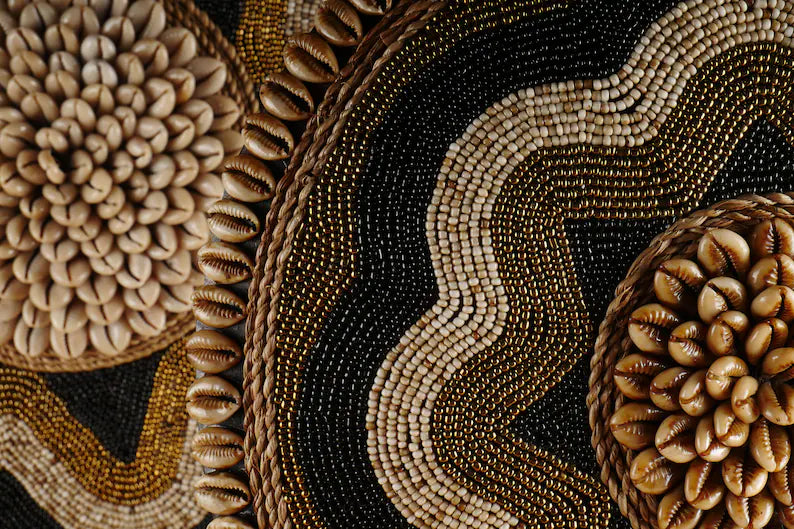 Bali Cowrie Shells, Beads & Wood Shield No.1