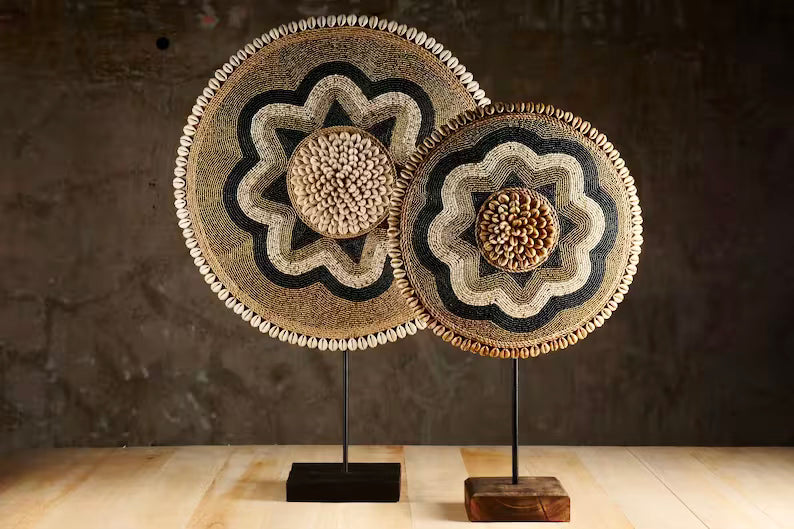 Bali Cowrie Shells, Beads & Wood Shield No.1