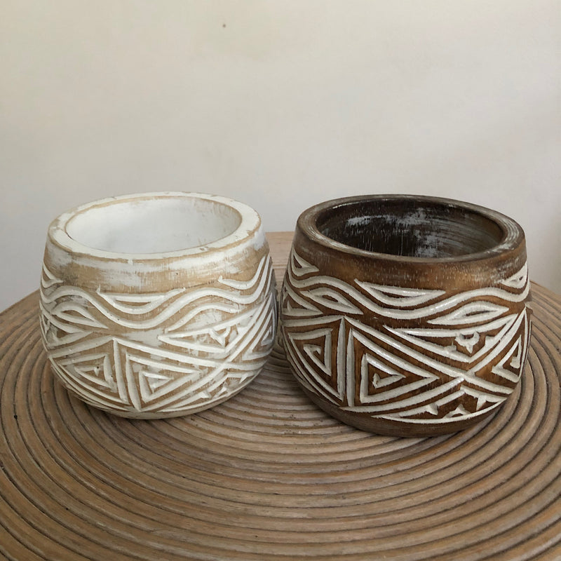 TRIBAL CARVED WOOD POT (SMALL)